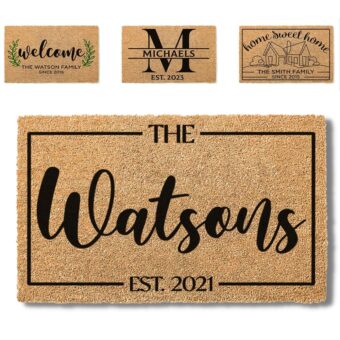 Housewarming Gifts for New Home, Personalized Door Mat, 3 Sizes - 6 Designs, Custom Doormat with Family Name, Customized Welcome Mat Outside for Front Door