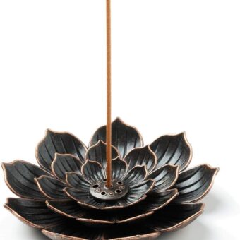 Incense Burner, Incense Holder for Sticks, Brass Lotus Incense Stick Holder and Detachable Ash Catcher