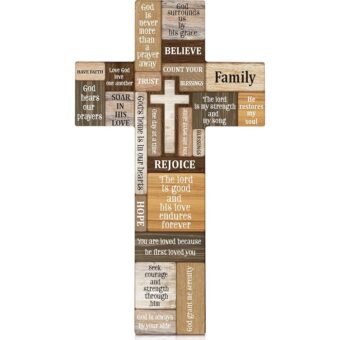 Jetec Christians Cross Wall Decor Faith Biblical Verse Wooden Crosses Table Centerpieces Farmhouse Wall Sign for Home Easter Party Indoor Outdoor Decorations 10.6 x 6.1 Inch...