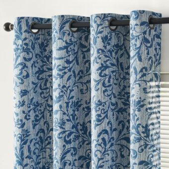 jinchan 100% Blackout Curtains for Bedroom 84 Inches Long Blue Scroll Floral Window Curtains for Living Room Farmhouse Vintage Drapes Thermal Insulated Grommet Window Treatments...