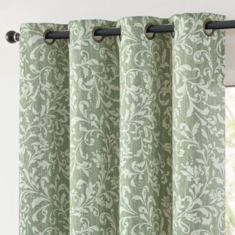 JINCHAN 100% Blackout Curtains for Bedroom, Green Scroll Floral Patterned Curtains 84 Inch Length for Living Room, Farmhouse Vintage Art Deco Drapes, Thermal Insulated Window...