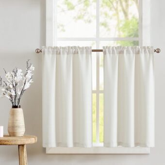 jinchan Ivory Kitchen Curtains 36 Inch Tier Curtains for Living Room Linen Textured Cafe Curtains for Bathroom Farmhouse Country Light Filtering Short Window Curtain Set Rod...