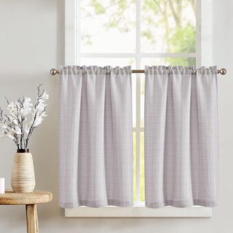 jinchan Kitchen Curtains Tier Curtains for Living Room Light Heathered Grey Linen Textured Cafe Curtains Bathroom Farmhouse Country Light Filtering Short Window Curtain Rod...