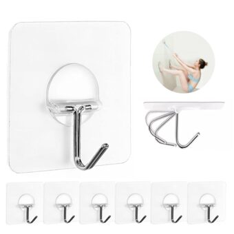 JINSHUNFA Wall Hooks 13lb(Max) Transparent Seamless Coat Hooks,Waterproof and Oilproof,Bathroom Kitchen Heavy Duty Self Adhesive Hooks,8 Pack