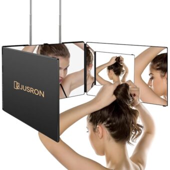 JUSRON 360 Viewing Angle Self Hair Cutting Mirror, Clear Anti-Fog HD Glass (Black Without LED, Without Accessories)