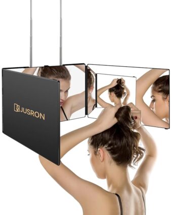 JUSRON 360 Viewing Angle Self Hair Cutting Mirror, Clear Anti-Fog HD Glass (Black Without LED, Without Accessories)