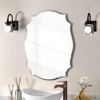 KOHROS Wall Mirror Scalloped Frameless Beveled Edge Polished for Bathroom, Living Room, Vanity, Bedroom, Slive Mirror (W 18" x H 24" Scalloped)