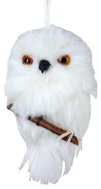 Kurt S. Adler YAMC2220 Hanging Owl Ornament with Branch, 3.93", White