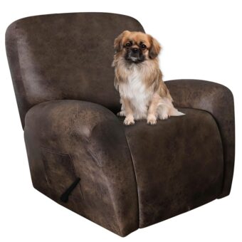 Leather Like Recliner Chair Covers Heavy Duty, 4 Pieces Lazy Boy Recliner Cover for Recliner Chair, Leather Cover for Recliner slipcovers Washable for Pets (Dark Brown)