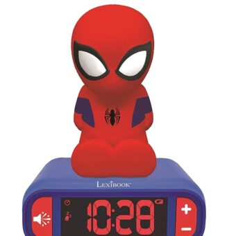 Lexibook Marvel Spider-Man Digital Alarm Clock with Night Light, Snooze, Sound Effects - Luminous Blue Spiderman Clock for Boys