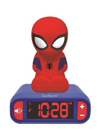 Lexibook Marvel Spider-Man Digital Alarm Clock with Night Light, Snooze, Sound Effects - Luminous Blue Spiderman Clock for Boys