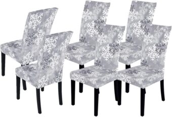 LIPOR Set of 6 Christmas Dining Chair Slipcovers Stretch Parsons Chair Covers Snowflake Printed Home Decor Washable Dining Chair Protector for Christmas Holiday Kitchen...