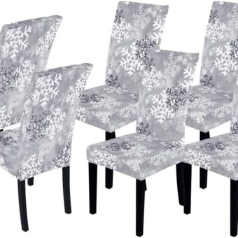 LIPOR Set of 6 Christmas Dining Chair Slipcovers Stretch Parsons Chair Covers Snowflake Printed Home Decor Washable Dining Chair Protector for Christmas Holiday Kitchen...