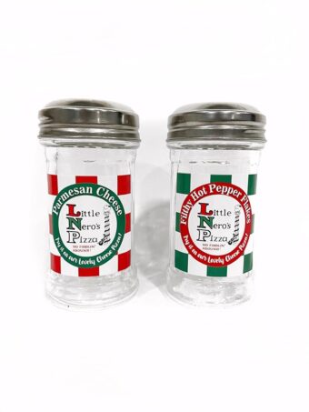 Little Nero's Pizza Novelty Mini SHAKER JARS | Set of 2 Empty- Fill Yourself with Parmesan Cheese & Hot Pepper Flakes | HOME Alone Movie Party Decor