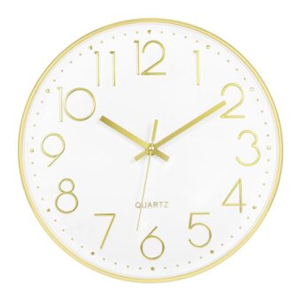 Lumuasky Gold Wall Clock 12 Inch Silent Non-Ticking Battery Operated Round Modern Clock for Living Room Bedroom Kitchen Home Office Decor