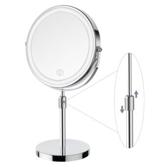 Makeup Mirror with Lights, Height & Brightness Adjustable Lighted Makeup Mirror with 10x Magnification, 8" Rechargeable Double Sided Vanity Mirror with 3 Colors Lights