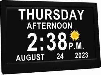 MASSII 11.5 Inch Large Digital Clock with Auto DST and Sun Moon Icons, 20 Custom Reminders and Calendar Clock, Day Date Clock for Seniors Dementia Alzheimers' Clock with Remote...