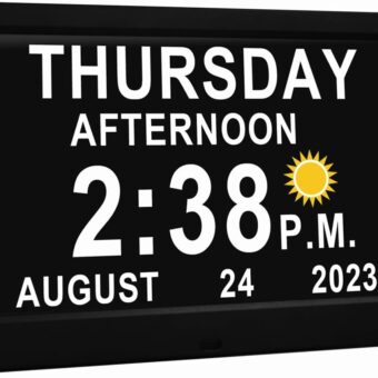 MASSII 11.5 Inch Large Digital Clock with Auto DST and Sun Moon Icons, 20 Custom Reminders and Calendar Clock, Day Date Clock for Seniors Dementia Alzheimers' Clock with Remote...