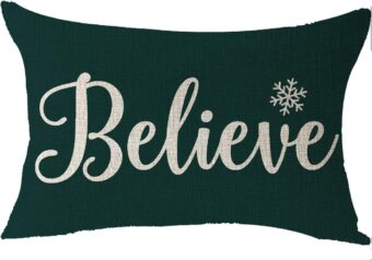 Merry Christmas Believe Snowflake Happy Winter for Family Cotton Linen Decorative Throw Pillow Cover Cushion Case Lumbar 12''X20''inches