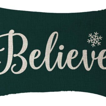 Merry Christmas Believe Snowflake Happy Winter for Family Cotton Linen Decorative Throw Pillow Cover Cushion Case Lumbar 12''X20''inches