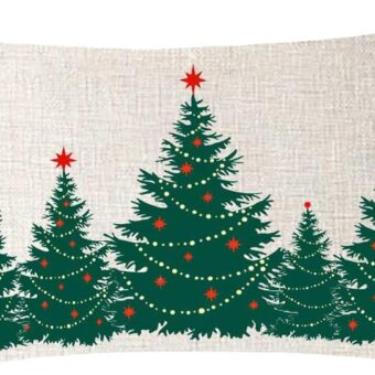 Merry Christmas Green Pine Tree Snowflake Star Blessing Gift for Family Friend Cotton Linen Decorative Throw Pillow Cover Cushion Case Lumbar 12x20 inches