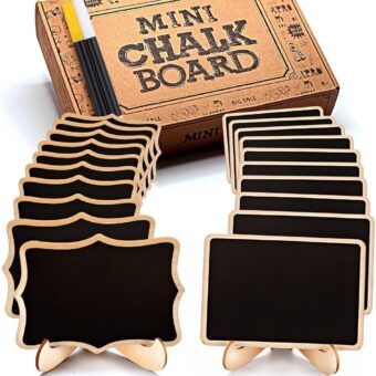 Mini Chalkboard Signs, 20 Pack Framed Small Chalkboard Labels with Easel Stand, Wooden Blackboard for Table Numbers, Food Signs, Wedding Signs, Message Board, Place Cards and...