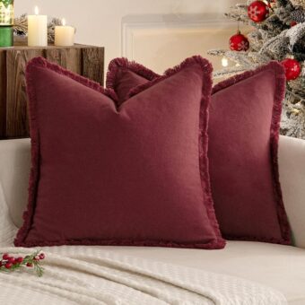 MIULEE Christmas Burgundy Red Pillow Covers 24x24 Inch Set of 2 Decorative Throw Pillow Covers with Fringe Chic Cotton Pillows Farmhouse Boho Home Decor for Cushion Sofa Couch...