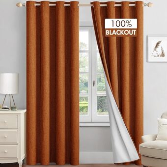 MIULEE Linen Textured 100% Blackout Curtains for Bedroom 72 Inches Long Orange Thermal Insulated Black Out Fall Curtains/Draperies with White Liner for Living Room/Nursery,...