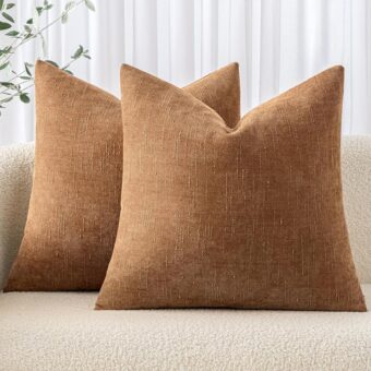 MIULEE Pack of 2 Decorative Throw Pillow Covers Soft Chenille Throw Pillows Solid Textured Cushion Covers for Couch Sofa Bedroom Living Room 20x20 Inch, Brown