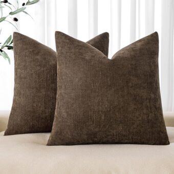 MIULEE Pack of 2 Decorative Throw Pillow Covers Soft Chenille Throw Pillows Solid Textured Cushion Covers for Couch Sofa Bedroom Living Room 20x20 Inch, Coffee