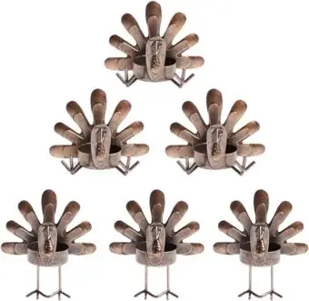 MorTime Turkey Candle Holder Set, Bronze Finished Metal Candleholders, Turkey Tealight Holders for Table Christmas Home Decoration, 6 Pack