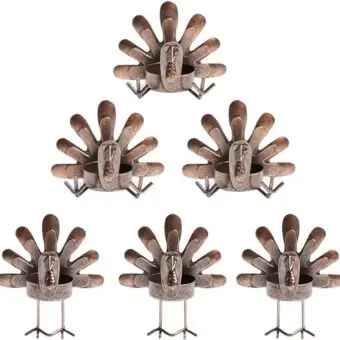 MorTime Turkey Candle Holder Set, Bronze Finished Metal Candleholders, Turkey Tealight Holders for Table Christmas Home Decoration, 6 Pack