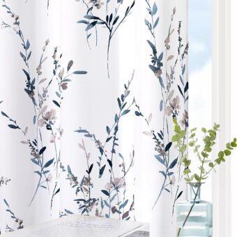 MYSKY HOME Floral Curtains 63 Inch Length 2 Panels for Bedroom Living Room Thermal Insulated Light Filtering Soft Curtains for Home Decor Grommet Leaf Flower Printed Window...