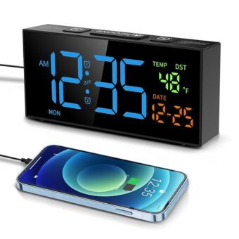 Netzu Alarm Clocks for Bedrooms, Digital Alarm Clock with Date Temperature and Weekday, Manual DST, Snooze, 2 Alarms, 4 Volumes Bedside Desk Clock for Living Room Home (Black...