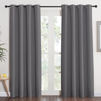 NICETOWN Grey Blackout Curtain 84 inches Long for Bedroom - Thermal Insulated Window Treatment with Grommet Room Darkening Thermal Insulated Panel for Living Room, W52 x L84, 1...