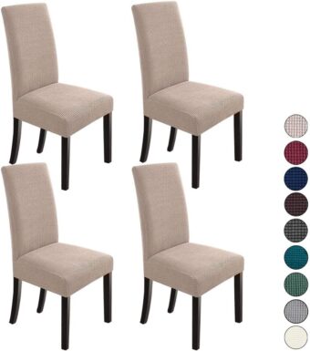 NORTHERN BROTHERS Dining Chair Covers Seat Parson Chair Slipcover for Dining Room Set of 4, Khaki