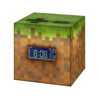 Paladone Minecraft Grass Block Digital Alarm Clock, Light Up Lamp Feature, Plays Official in Game Music, Bedroom Decor for Minecraft Gamers