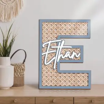 Personalized 3-Layers Wooden Name & Initial, Handmade Wall Art for Baby Room, Multiple Sizes Wooden Baby Sign, Baby Letter Room Decor, Custom Baby Name Letters for Boys Room