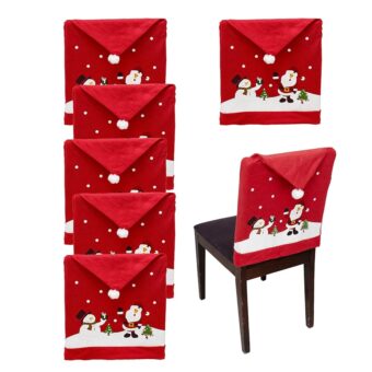 Phedrew 6Pcs Christmas Chair Covers Xmas Dining Chair Slipcovers Santa Hat Chair Back Covers for Christmas Banquet Holiday Festival Decor