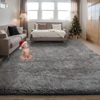 Poboton Area Rugs for Bedroom Living Room, 4X6 Ft Grey Fluffy Washable Rug, Modern Shaggy Carpets Fuzzy Rug for Kids Boys Girls Dorm Nursery Home Decor Aesthetic, Upgrade...