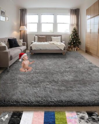 Poboton Area Rugs for Bedroom Living Room, 4X6 Ft Grey Fluffy Washable Rug, Modern Shaggy Carpets Fuzzy Rug for Kids Boys Girls Dorm Nursery Home Decor Aesthetic, Upgrade...