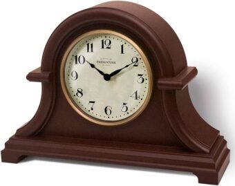 Presentime & Co. Mantel Clock Vintage Farmhouse Series, Napoleon Desk & Shelf Clock, 13 x 10 inch, Domed Lens, Quartz Movement, ABS Plastic Case, Walnut Brown Finish...