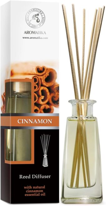 Reed Diffuser Cinnamon 3.4 Fl Oz(100ml) - Room Diffuser with Cinnamon Essential Oil - Home Fragrance - Aromatherapy Air Freshener - Oil Diffuser - Scented Diffuser - Cinnamon Aroma