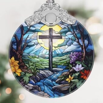 Religious Christmas Ornament, Stained Glass Christian Ornament, Christmas Tree Ornaments, Christmas Decoration, Holiday Ornament, Cross Home Decor, Gift Exchange, Gift Idea -...