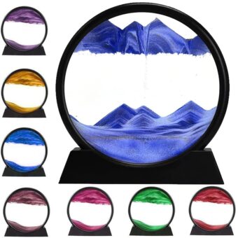 rysnwsu 3D Dynamic Sand Art Liquid Motion, Moving Sand Art Picture Round Glass 3D Deep Sea Sandscape in Motion Display Flowing Sand Frame Relaxing Desktop Home Office Work Decor...