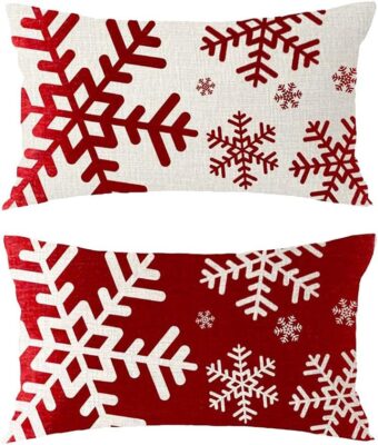 Set of 2 Happy Winter Snowflakes Merry Christmas Lumbar Pillowcase Decorative Throw Pillow Cover Cushion Case Cotton Linen Material Lumbar for Bed Sofa Couch Office 12X20 inches...