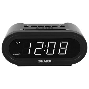 Sharp Digital Alarm with AccuSet - Automatic Smart Clock, Never Needs Setting (Midnight Black-White LED)