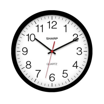 SHARP Wall Clock – Black, Silent Non Ticking 14 Inch Quality Quartz Battery Operated Round Easy to Read Home/Kitchen/Office/Classroom/School Clocks, Sweep Movement