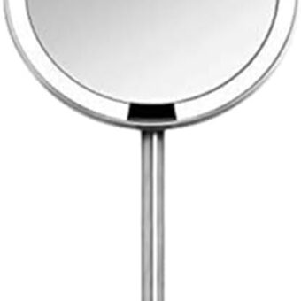 simplehuman Sensor Mirror, 5" Round Rechargeable Mini Travel Makeup Mirror, 10x Magnification, Brushed Stainless Steel