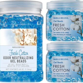 SMELLS BEGONE Odor Eliminator Gel Bead Value Pack - 72 oz - Air Freshener - Made with Essential Oils - Eliminates Odors in Bathrooms, Pet Areas, Cars, & Boats - Fresh Cotton Scent